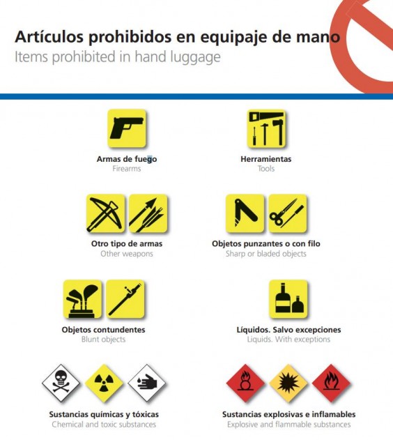 objetos prohibidos en equipaje de mano